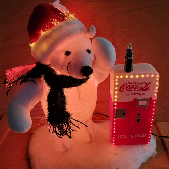 Vintage Coca-Cola Fiber Optic Polar Bear with Coke Soda Machine Christmas Decor. - Picture 2 of 16